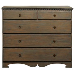 Swedish 19th Century Karl Johan Five-Drawer Chest with Grey Green Color