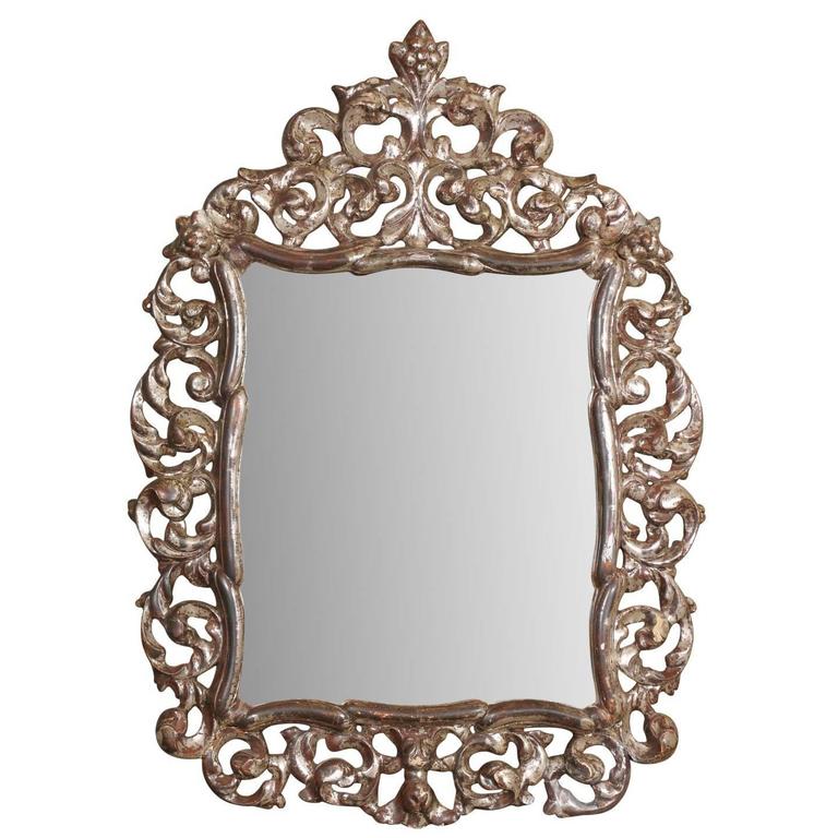 Ornately Carved Italian Mirror in Warm Bronze Color with Silver Accents