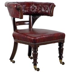 Mahogany and Leather Upholstered 'Horseshoe' Desk or Library Chair