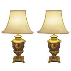 Good Quality Pair of American Frederick Cooper Campagna-Form Solid Brass Lamps 12