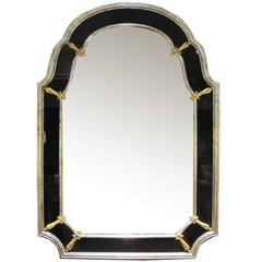 Glamorous American Hollywood Regency Silver Giltwood Mirror W Black Glass Border 10