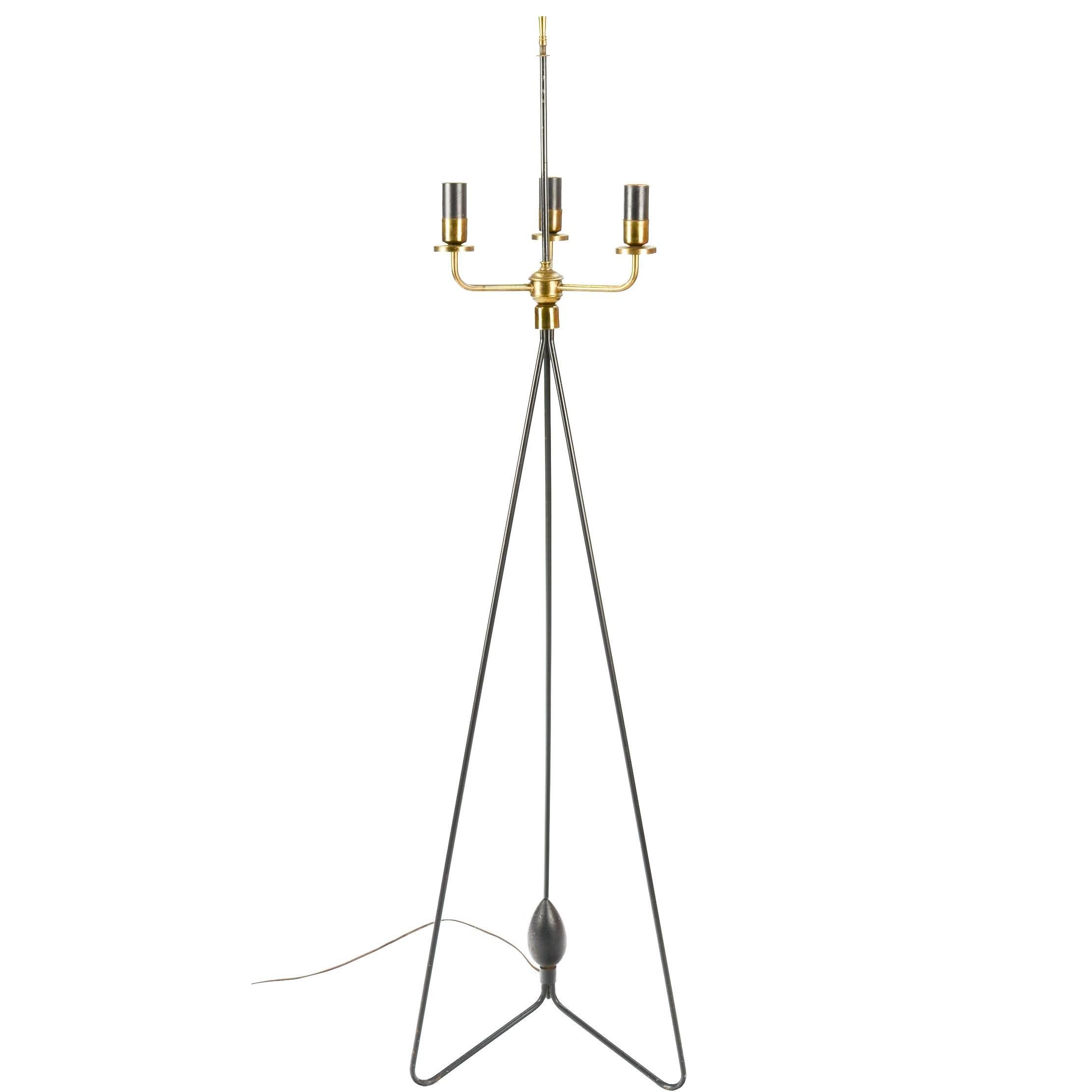 Rare and Elegant Gerald Thurston Iron Tripod Floor Lamp with Acorn Centerpiece