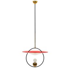 Unique Italian Modernist Brass and Lacquered Pendant, 1950s 1