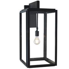 Streamline Contemporary Exterior Arm Mount, Hand Forged Wrought Iron Lantern