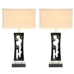 Vintage Pair of Elegant Hand-Carved Lamps by 20th Century Design Studio