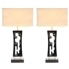 Pair of Elegant Hand-Carved Lamps by 20th Century Design Studio 1