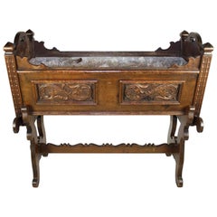 Antique Swiss Carved Walnut Planter or Cradle with Stand, circa 1910