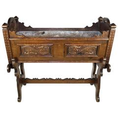 Swiss Carved Walnut Planter or Cradle with Stand, circa 1910 7