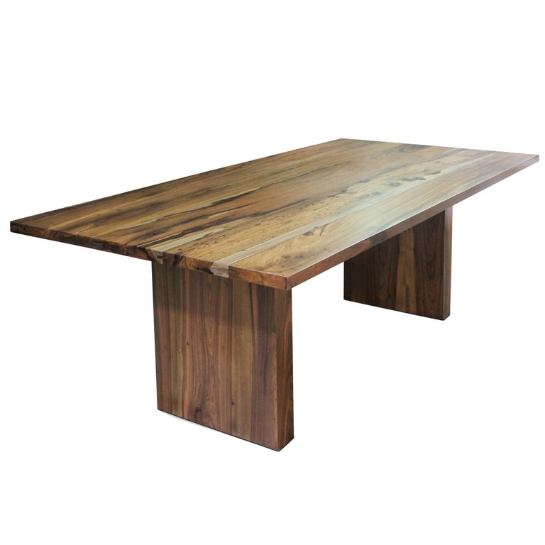 Exotic Wood Twin Pedestal Modern Minimal Dining Table from Costantini