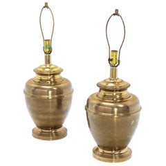 Vintage Pair of Vase Bullet Shape Brass Bases Mid Century Modern Table Lamps