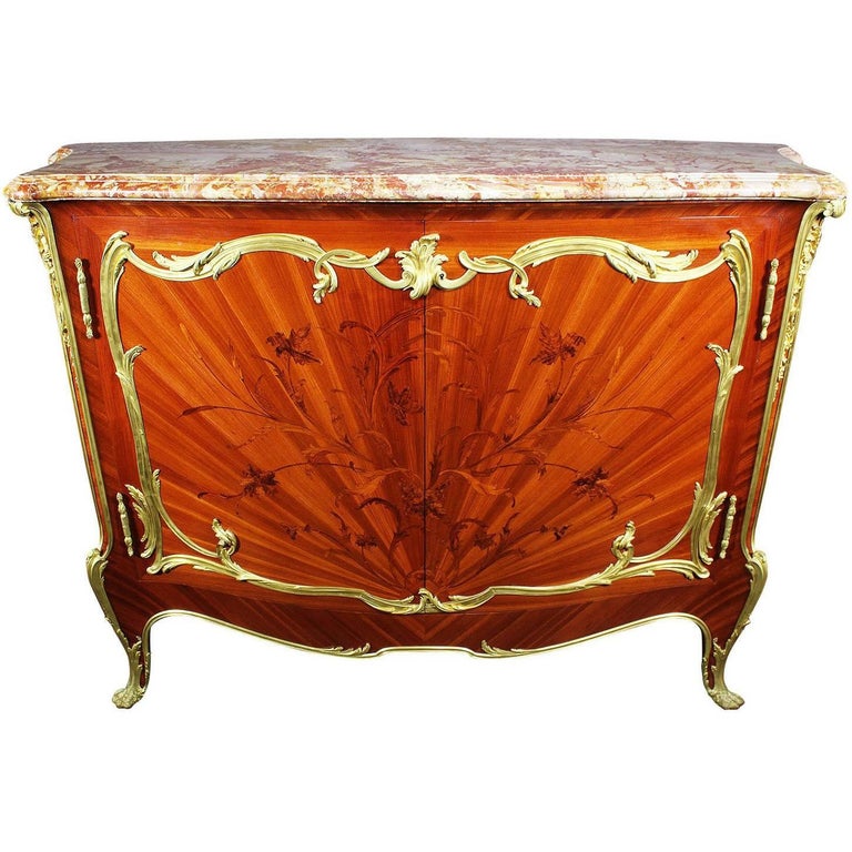 French 19th Century Louis XV Style Ormolu Mounted Marquetry Meuble D'appui  For Sale at 1stDibs