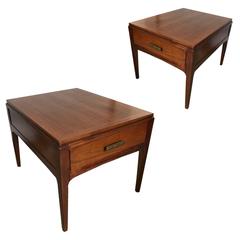 Pair of Single Drawer Mid-Century Modern Walnut Nightstands or Bedside Tables