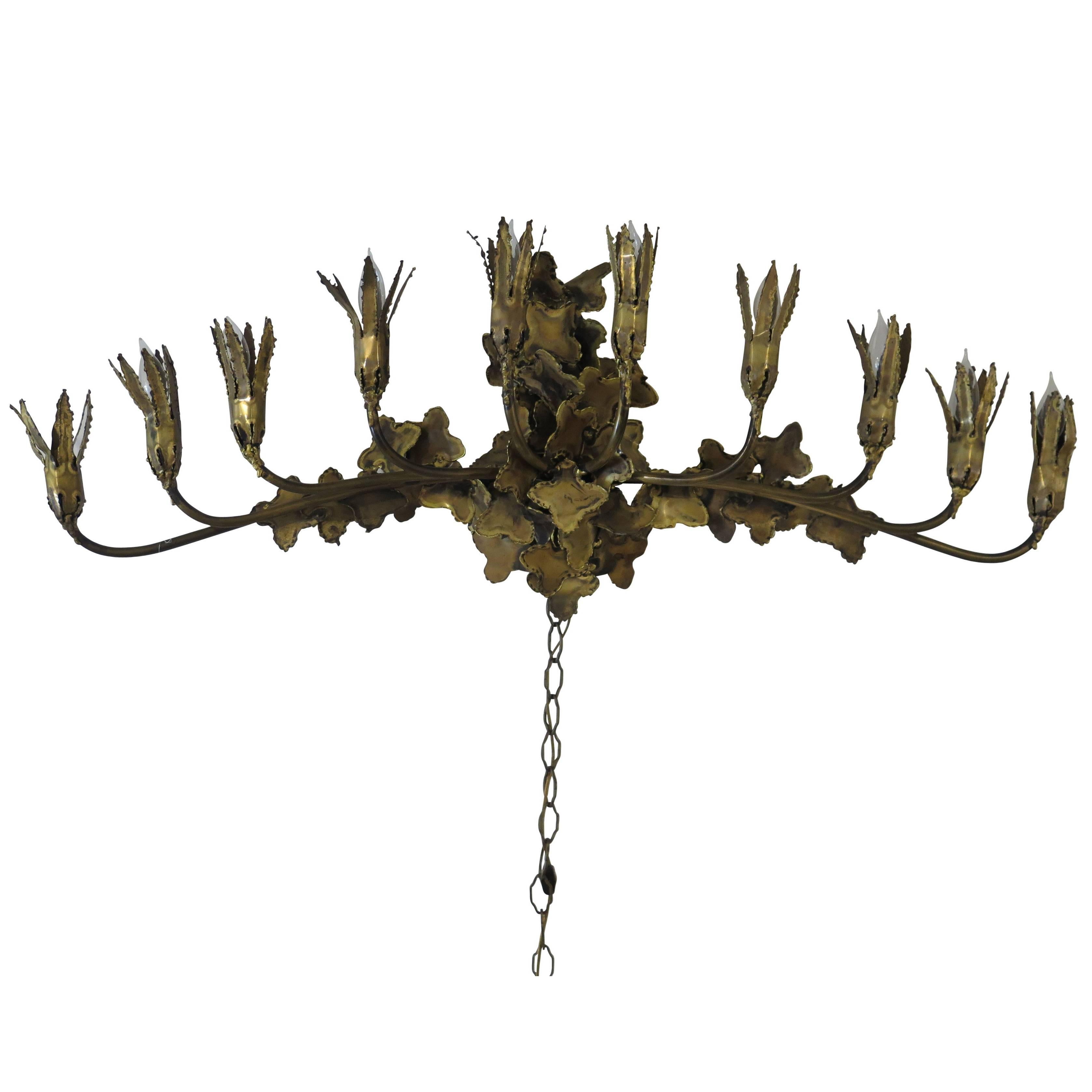 Brutalist Brass Tom Greene Ten-Light Wall Light Fixture For Sale