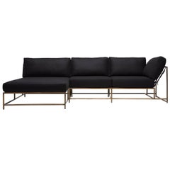 Black Wool & Antique Brass Chaise Sectional