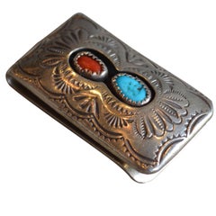 Silver Money Clip with Inset Stones and Engravings