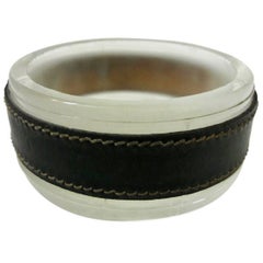 Jacques Adnet Leather and Glass Ashtray or Catchall