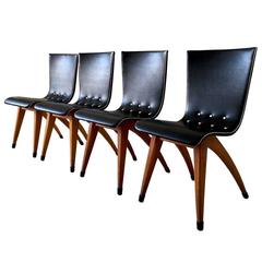 Stunning Set of Four 'Swing' Dining Chairs by G.J. van Os for Culemborg, 1950s