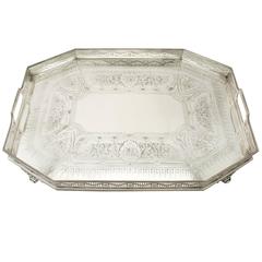 Antique Victorian Sterling Silver Galleried Tea Tray