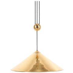 Large Adjustable Polished Brass Counterweight Pendant Lamp by Florian Schulz