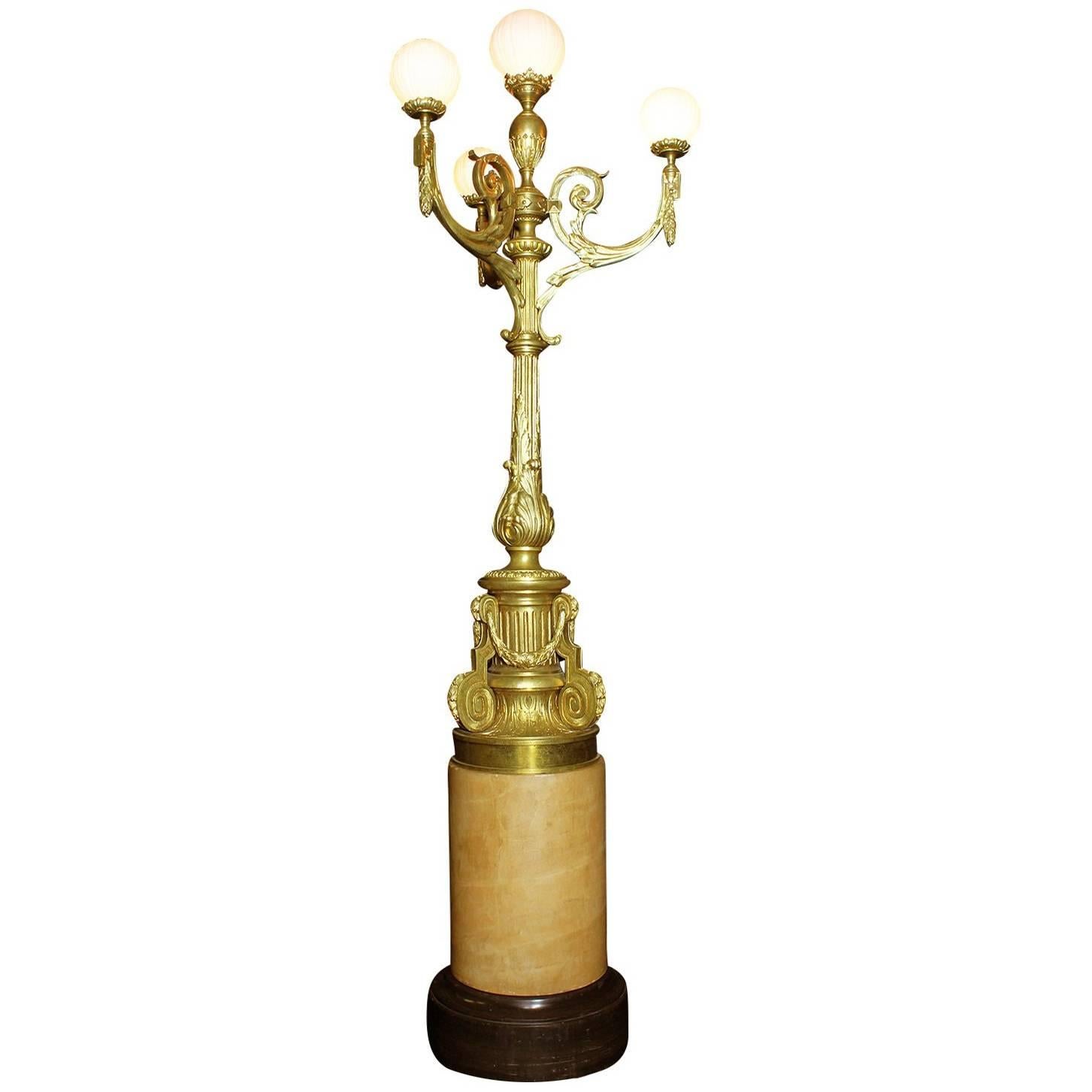 Fine French 19th-20th Century Louis XV Style Belle Epoque Gilt-Bronze Torchere For Sale