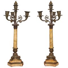 Pair of Gilt and Marble Three-Light Candelabra