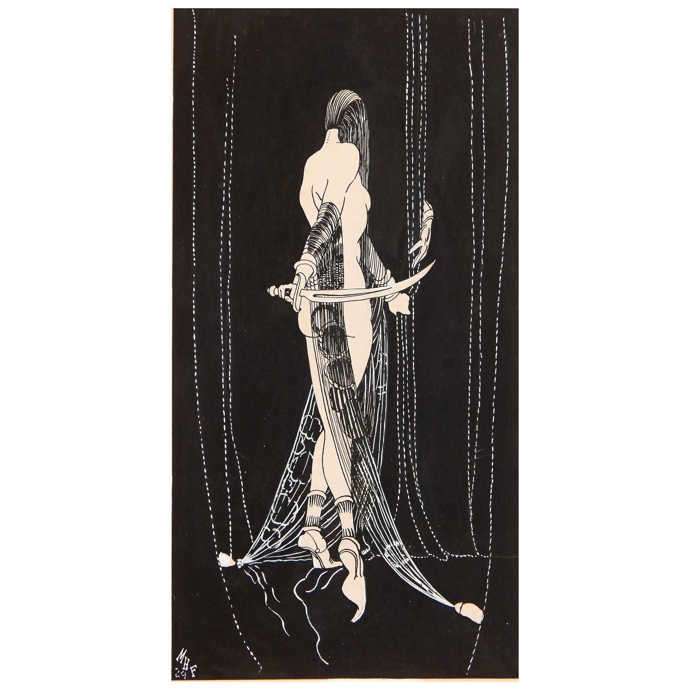 "Desnudo con cimitarra", fabulosa y sensual pintura Art Déco de Forster, 1929 en venta