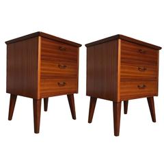 Pair of Petite Three-Drawer Danish Cuban Mahogany Nightstands / Bedside Tables