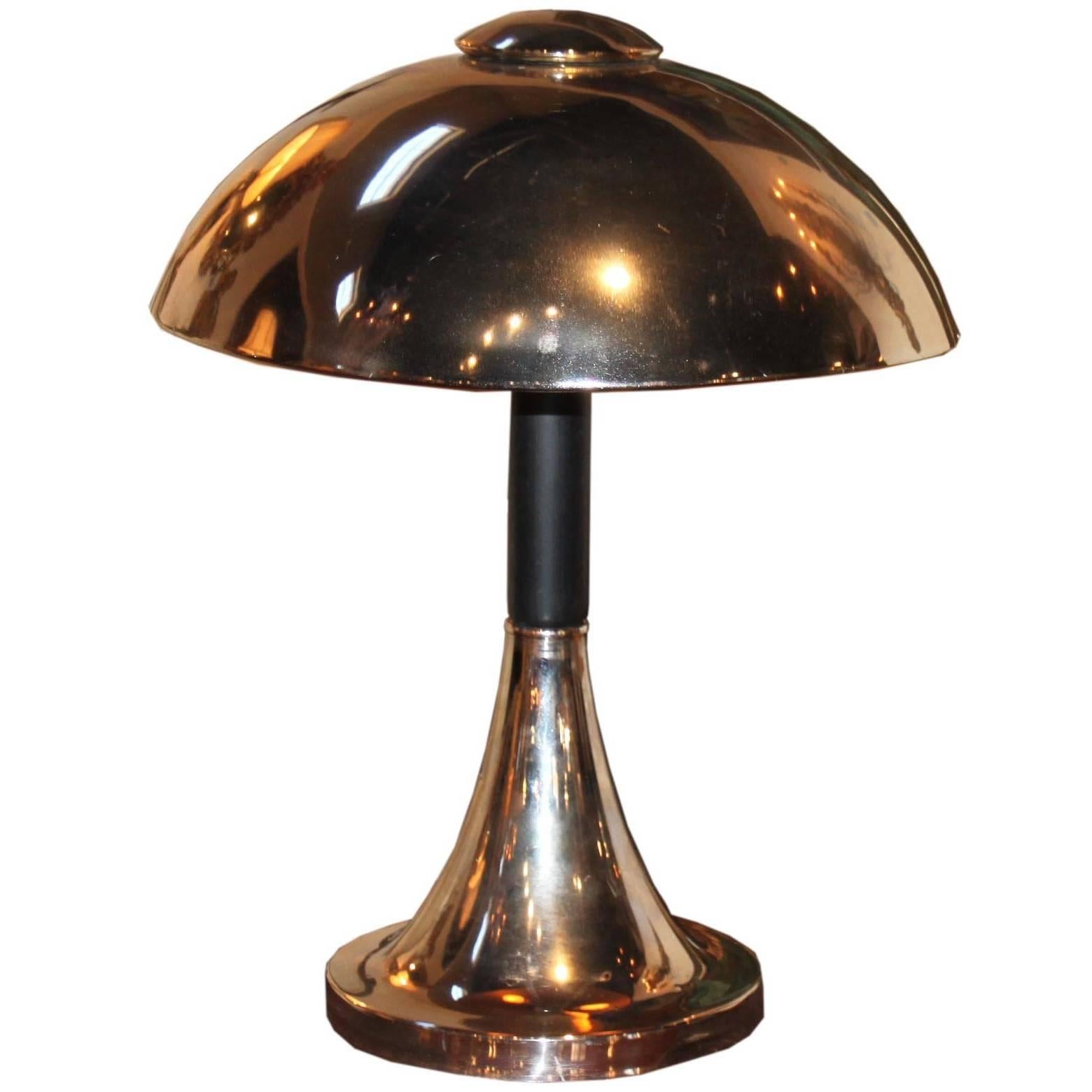 French Chrome Deco Lamp with Dome Shade