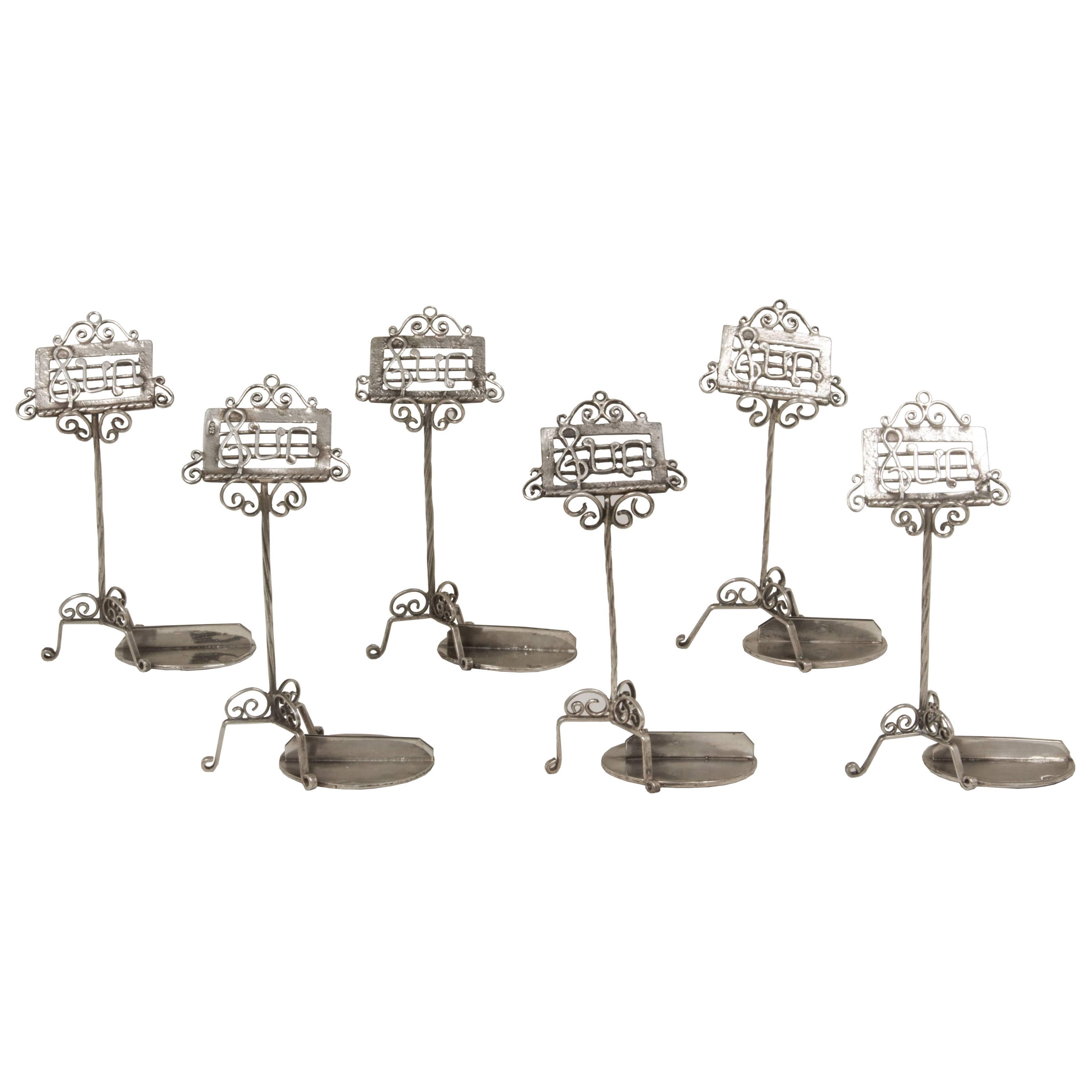Six Silver Musical Stand Place Card Holders