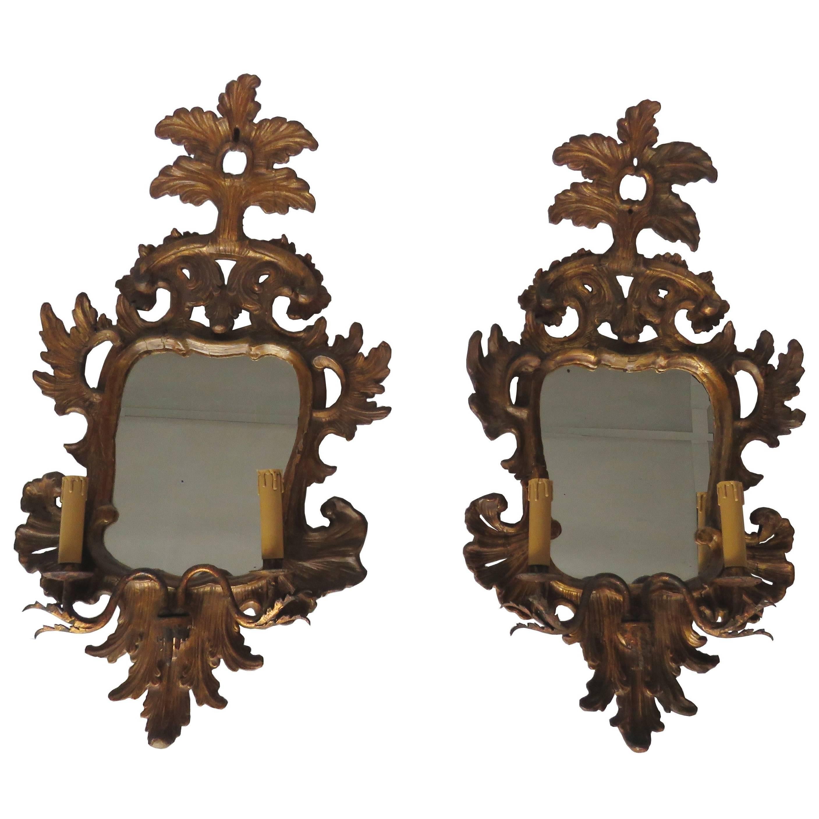 19th Century Pair Giltwood Girandole Mirrors For Sale