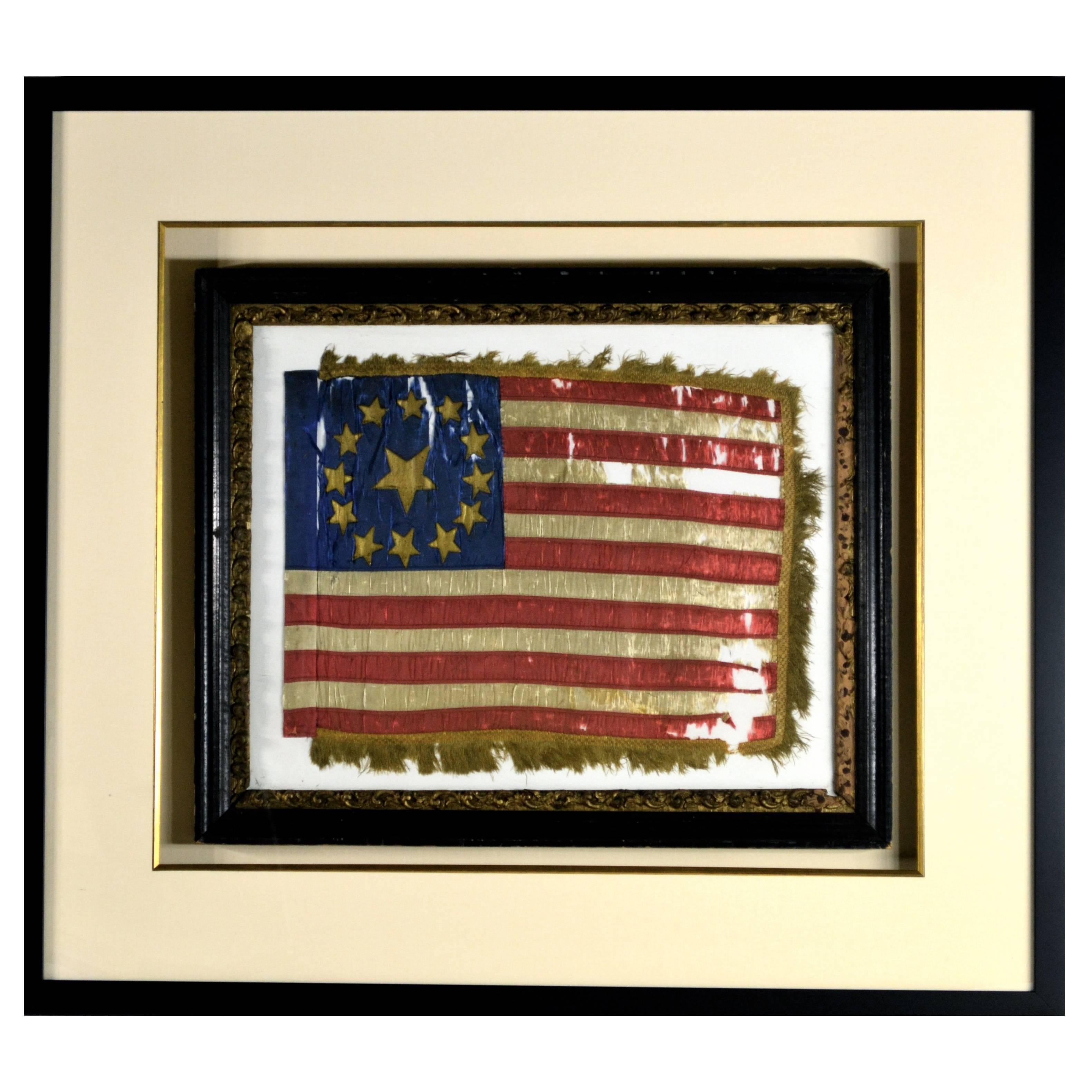 Rare 13 Star Civil War Flag with Gold Stars Hand Sewn For Sale