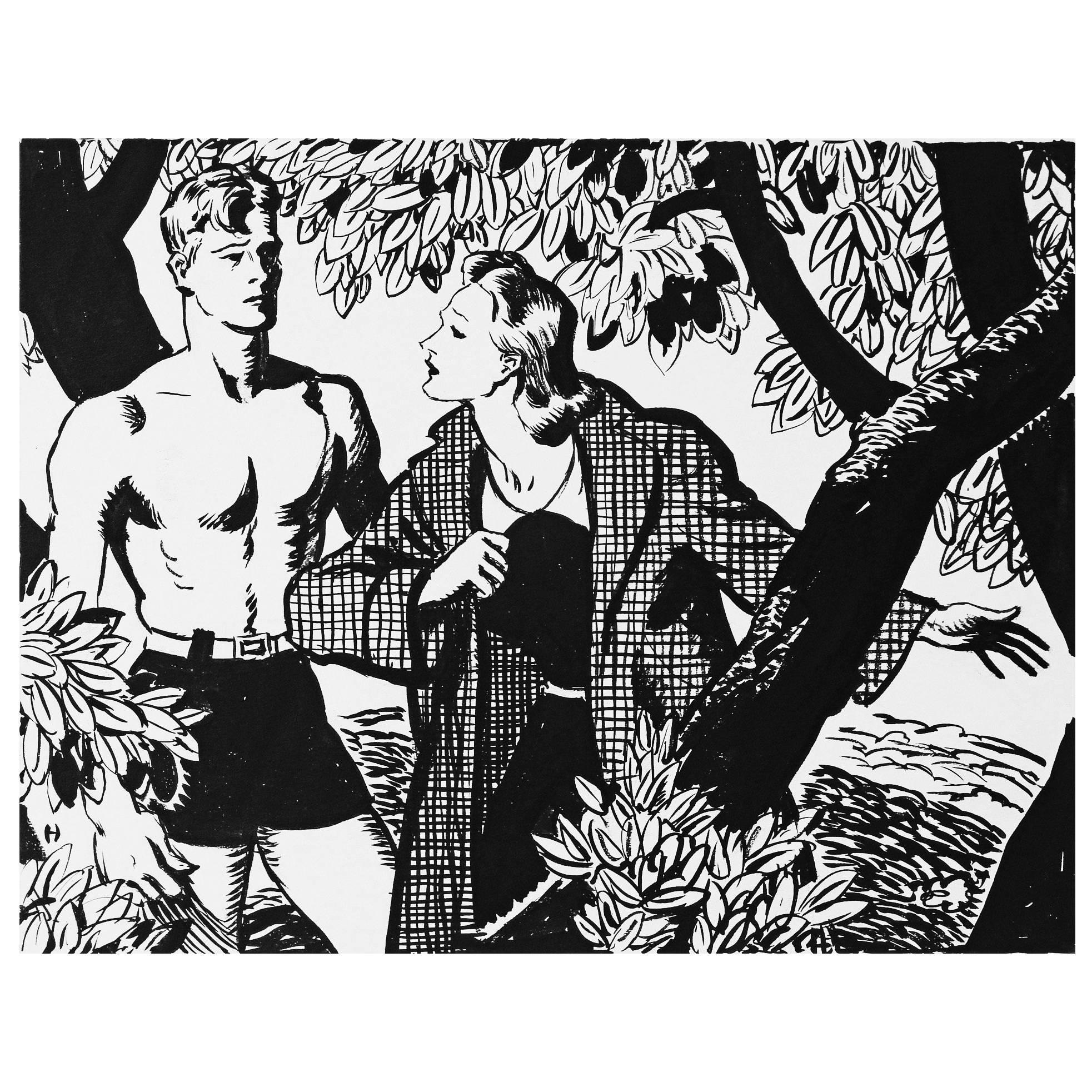 "Under the Tree, " Striking Mid-Century Scene by Heitland for Liberty Magazine