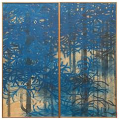 Pair of Fusuma ‘Sliding Door’ Panels, Blue Spruce