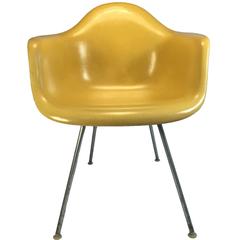 Four Vintage Mid-Century Yellow Fiberglass Herman Miller Chairs by Eames