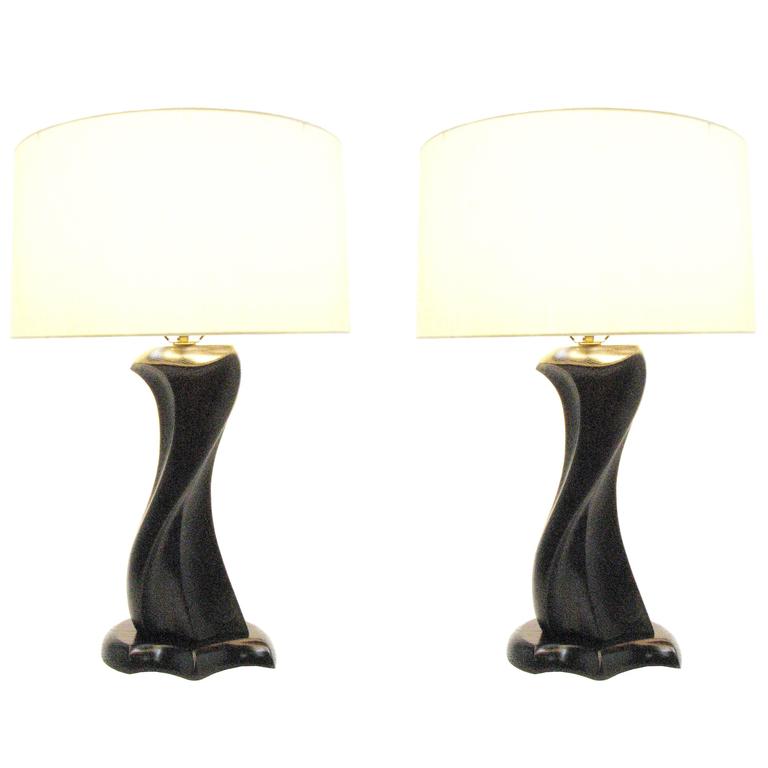Pair of Ebonized Sweeping Wood Table Lamp by 20th Century Design Studios For Sale