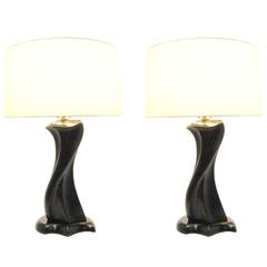 Pair of Ebonized Sweeping Wood Table Lamp by 20th Century Design Studios 4