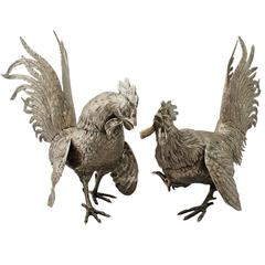 Antique German Silver Fighting Cockerel Ornaments 10
