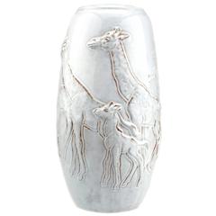 Dutch Pottery Mobach Grey Glazed Earthenware Vase with Relief Images of Giraffes