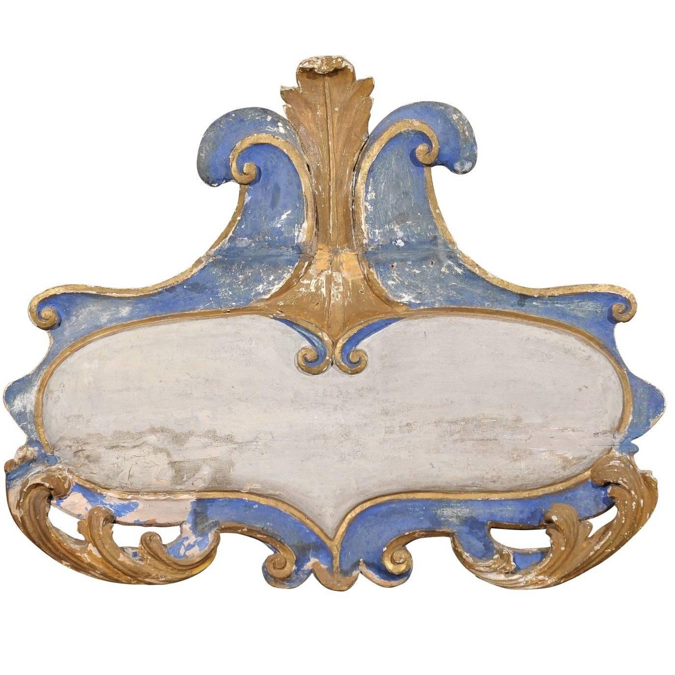 Italian 19th Century Rococo Style Blue and White Wall Ornament with Volutes