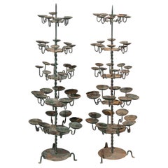 Large Size Spanish 19th Century Iron Candle Trees with Green Color