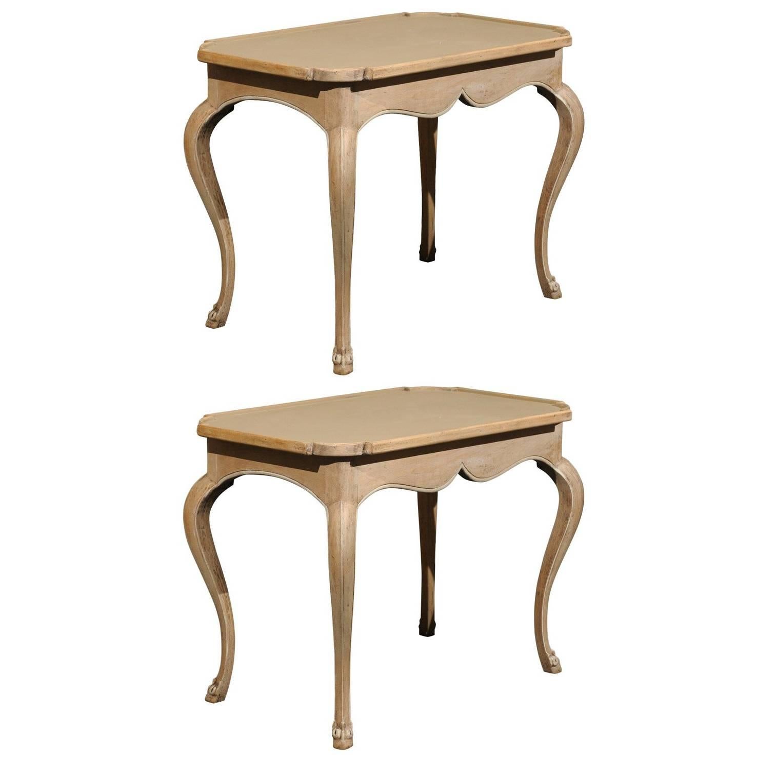 Pair of French Painted Wood Tray Top Side Tables with Cabriole Legs