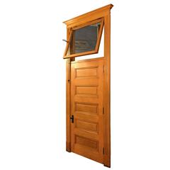 Antique Red Oak Five-Panel Doors with Transom, circa 1900