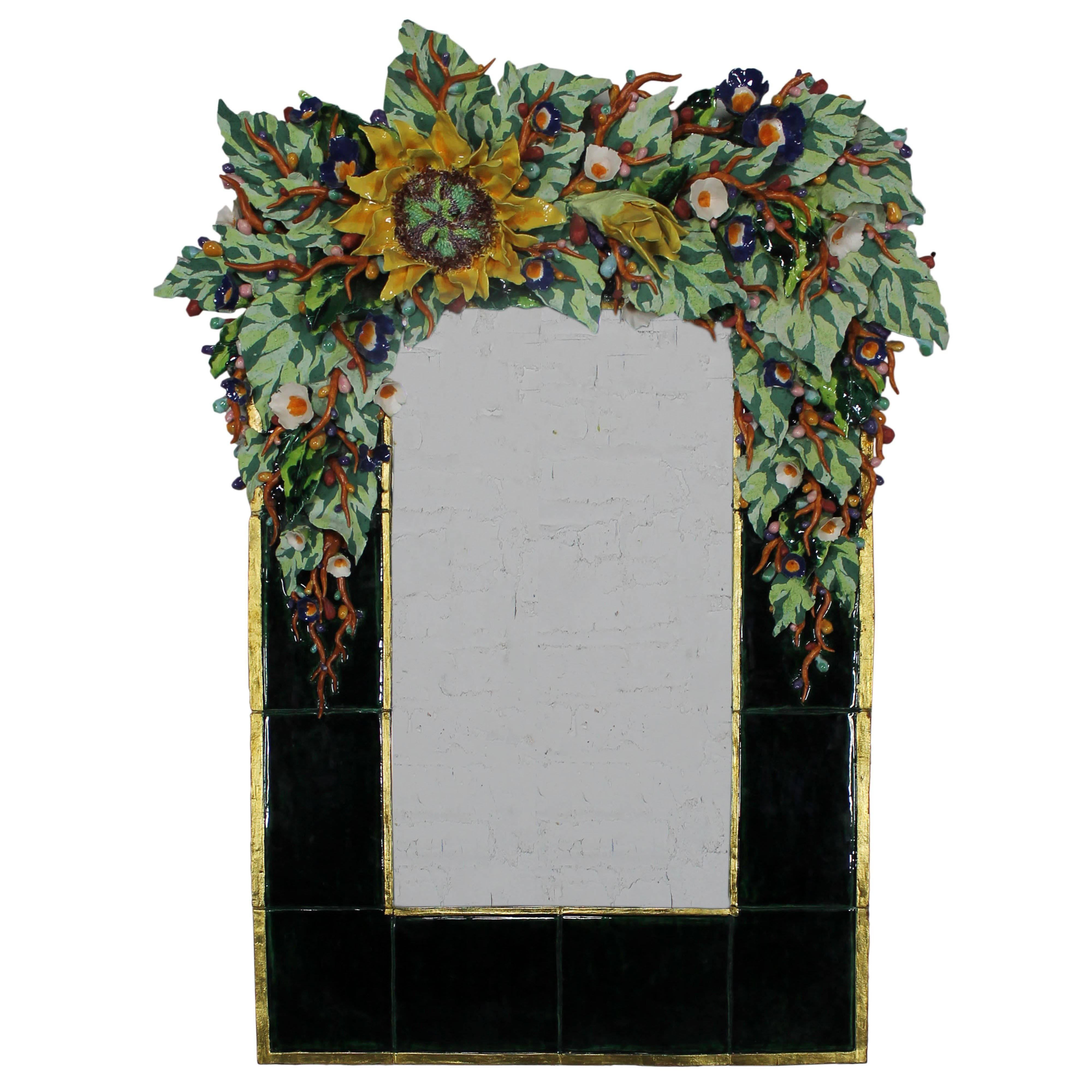 Contemporary Ceramic Floral Large Mirror by George Alexander 