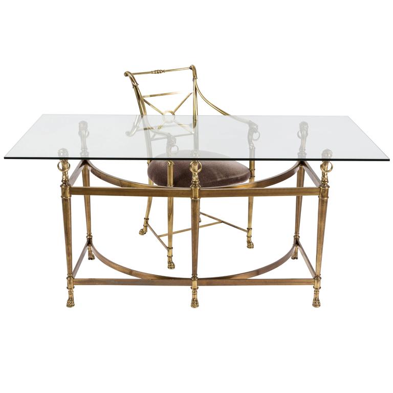 Vintage Empire Style Brass and Glass Desk and Matching Chair