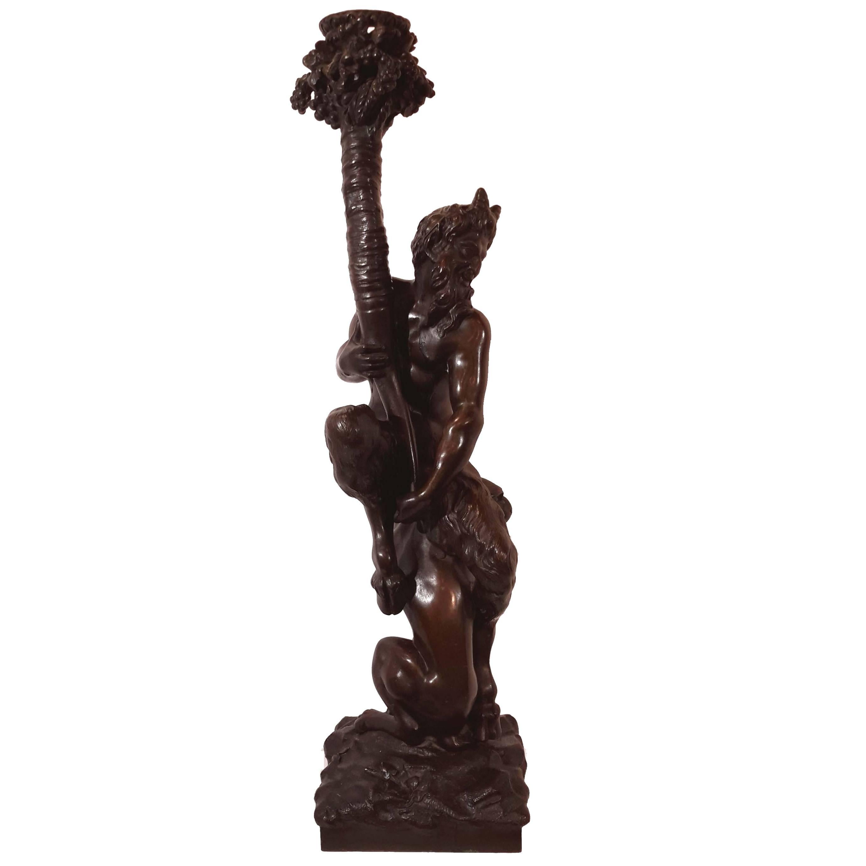 E.F. Caldwell Bronze Lamp Base Depicting Bacchus and Panther, 19th Century For Sale