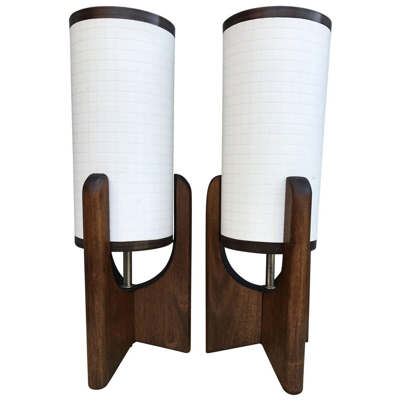 Pair Of Small Scandinavian Style Mid-Century Modern Bedside Table Lamps