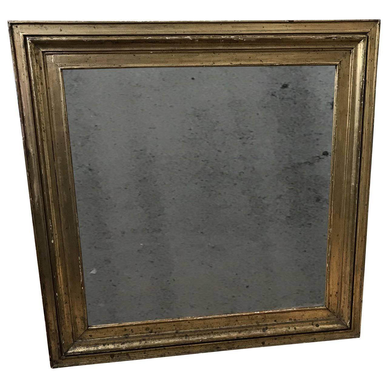 Square 19th Century Empire Wall Mirror In Gilded Frame