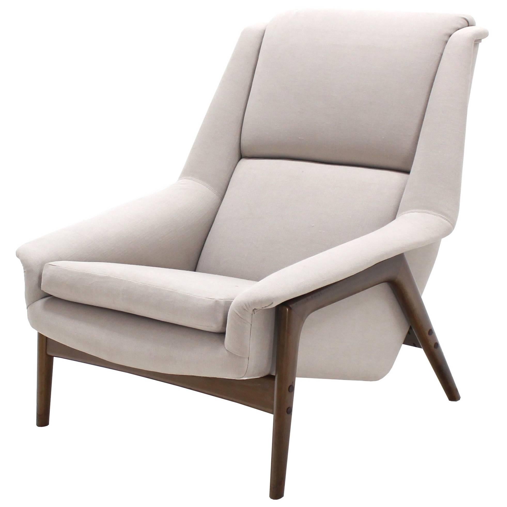 Danish Mid Century Modern New Upholstery Lounge Chair Teak Frame