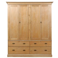 English Large-Size Natural Wood Storage Cabinet w/Drawers, Cleanly Designed