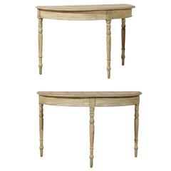 Antique Pair of Swedish Blue or Grey Demilune Console Tables from the 19th Century